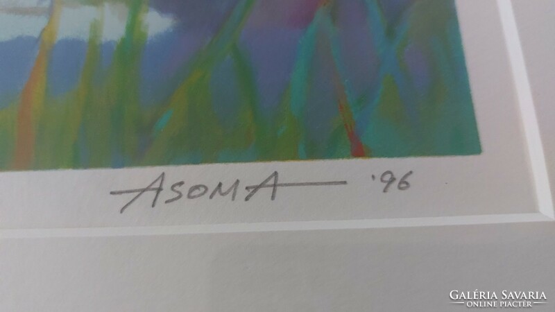 (K) Tadashi Asoma sorszámozott , jelzett litográfiája 47x44 cm kerettel