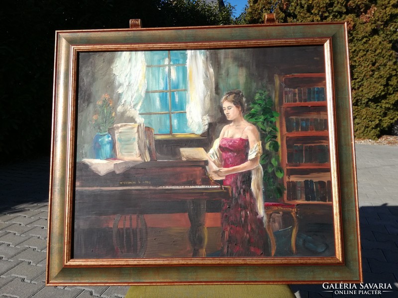 Boros adele, girl at the piano oil painting