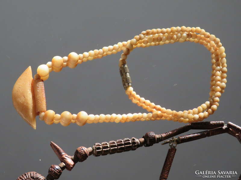 Tribal carved wood and bone necklaces