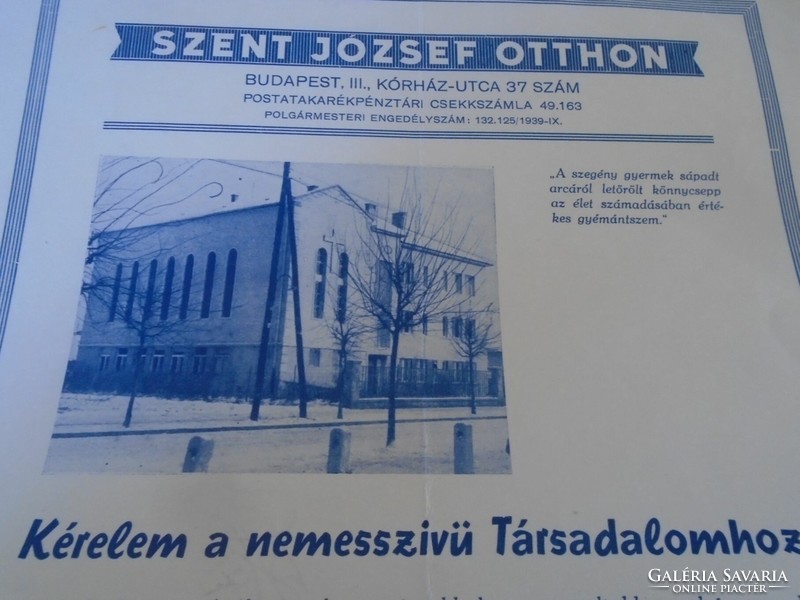 D198318   Szent József Otthon 1939 -  Adománykérő levél - Kerékgyártó Tibor igazgató - III kerület