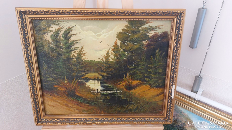 (K) beautiful signed landscape painting by András Isap 56x46 cm with frame