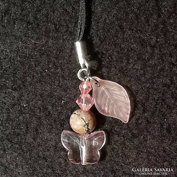 Rhodonite mineral butterfly mobile ornament/bag ornament