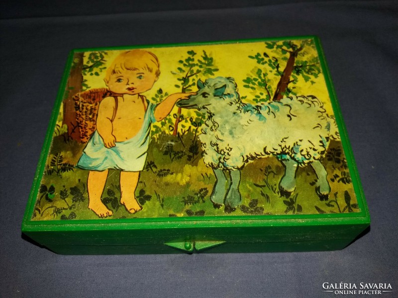 Régi kocka puzzle képkirakó a dobozával  A kisfiú és a bárány mesével a képek szerint