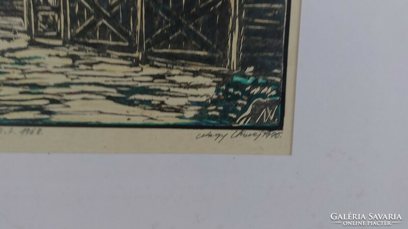 (K) linocut of great vince Tamás Ese's birthplace