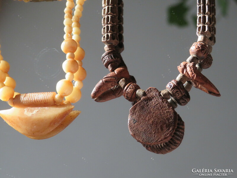 Tribal carved wood and bone necklaces
