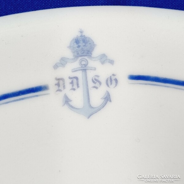 Ritka! DDSG (Első Duna-Gőzhajózási Társaság) Monarchia talpas porcelán tányér Joseph Böck Wien