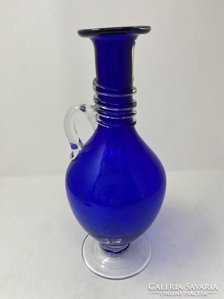 Nagyméretű (30cm) kék színű kézzel készített jelzett ("A" jelzéssel) üveg váza