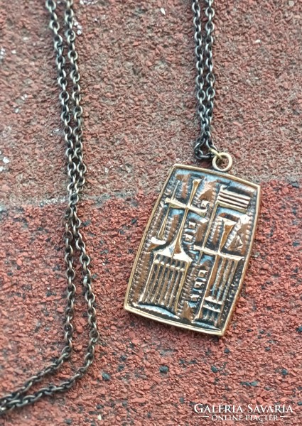 Gold-plated copper large pendant with chain