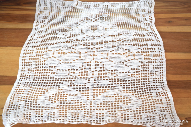 Antique old hand crocheted lace stained glass curtain 60 x 39