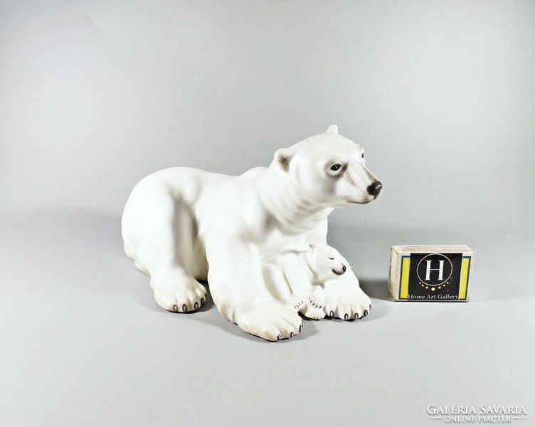 Herend, polar bear mother and cub, hand-painted porcelain figure mcd ! 21.0 Cm. Flawless! (J048)