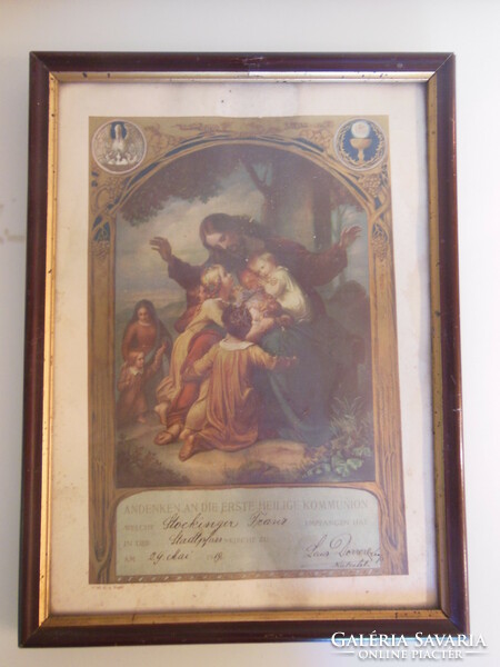 Picture - first communion memorial - from 1919 - 32 x 24 cm - framed - glazed - Austrian - flawless