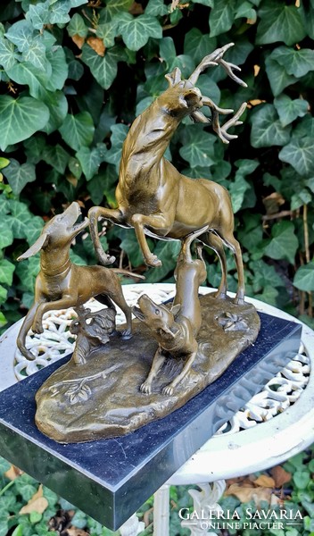 Hunting dogs attacking deer - a prestigious bronze sculpture work of art