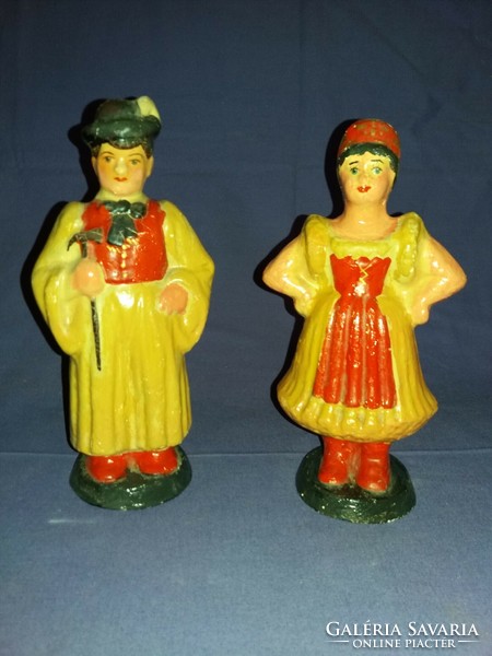 Pair of antique Jászkunság folk costume ceramic figurines, 2 figurines 27 cm / each, perfect according to pictures