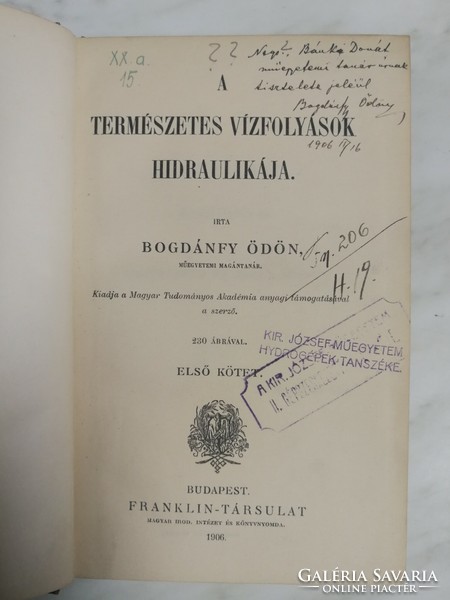 A természetes vízfolyások hidraulikája I - 1906-os - Dedikált