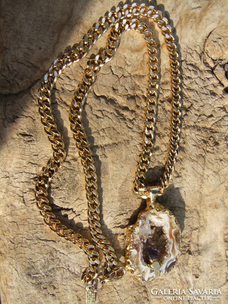 Gold-plated bijou necklace with blue mineral (220828)