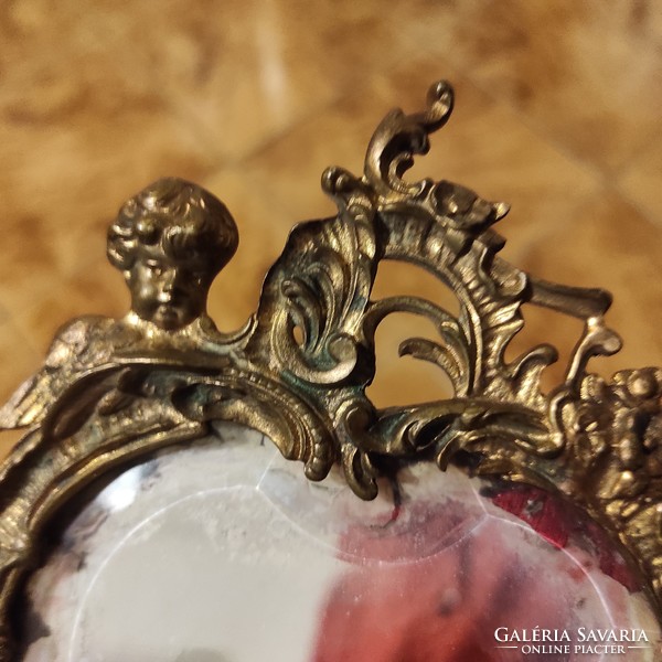 Antik kézi tükör ,Angyakàs, Bronz réz,tűzaranyozott barokk stílus, eredeti àllapot! 1800as évek