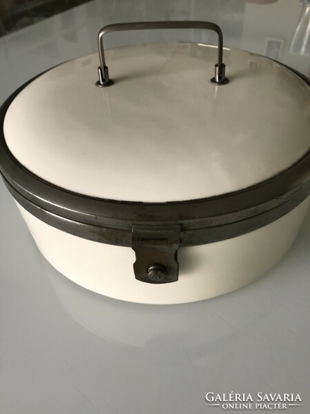 Art deco wilhelmsburg biscuit/bread porcelain box with nickel-plated edges, diameter 27 cm