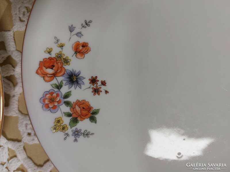 Alföld porcelain, small flowered, rose cake plates with gold edges