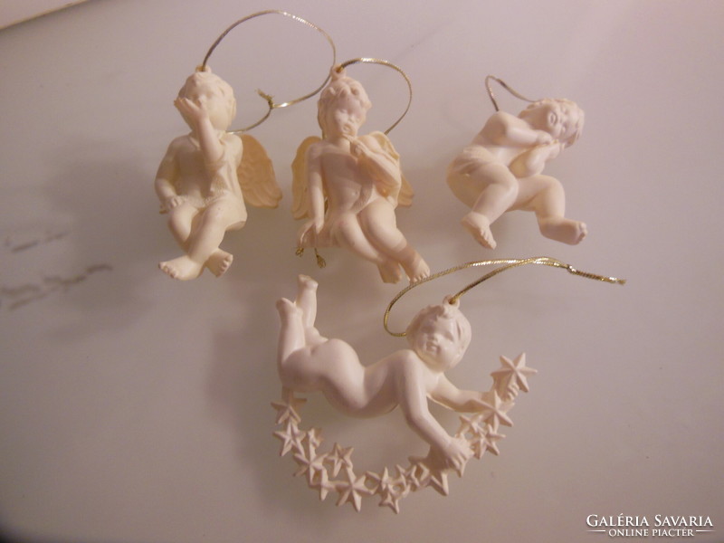 Christmas tree decoration - 4 pcs - 8 x 5 cm - extra sweet angels - old - solid - plastic - German - perfect
