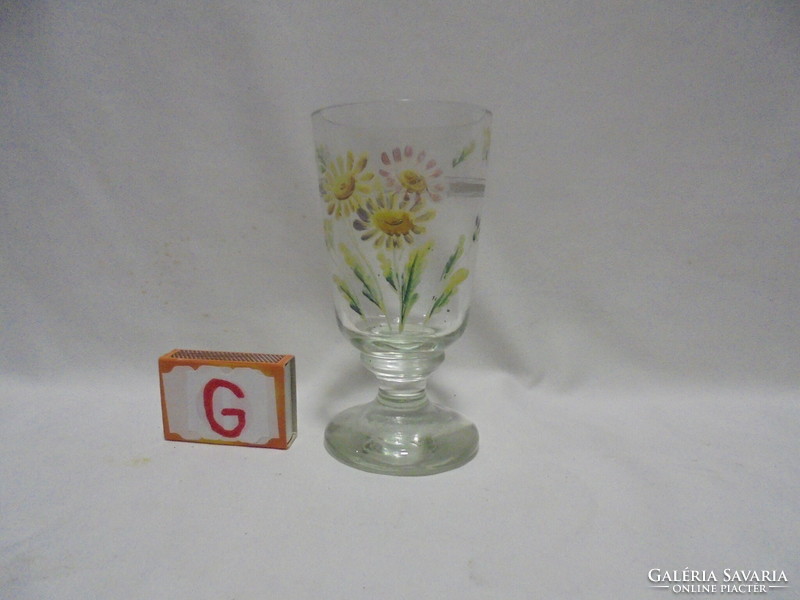 Old, hand-painted stemmed glass - thick-walled, floral - for collectors
