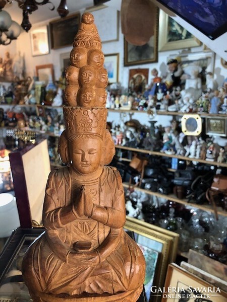 Buddha szobor fából, XIX. század, 40 cm-es magasságú.