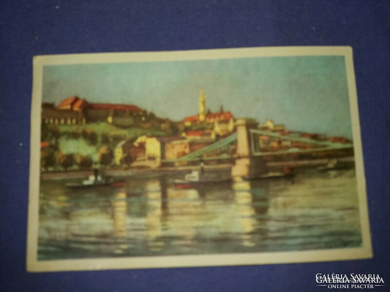 Antique Budapest painting by István Zádori: Várhegy postcard 1950s. According to the pictures