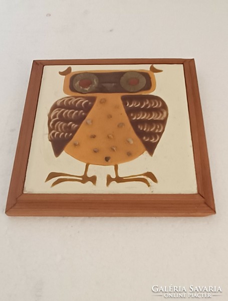 Retro midcentury applied art juried bolbànè windy magda owl wall tile image