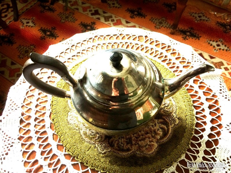 Fabulous, antique, 100-year-old silver-plated tin tea or coffee pot with wooden handles