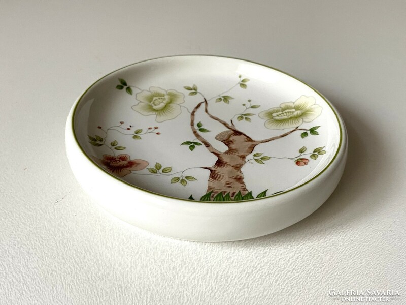 Tree trunk painted raven house jewelry holder porcelain bowl 16.5 Cm