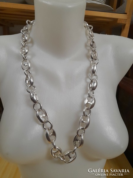 Silver 925 individually made unisex solid baraka. Barakka, ship chain necklace. 407 Grams.