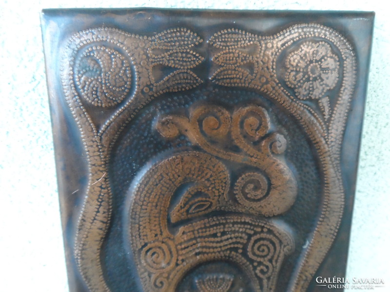 Retró bronz stilizált csodaszarvas, grúz, falidísz