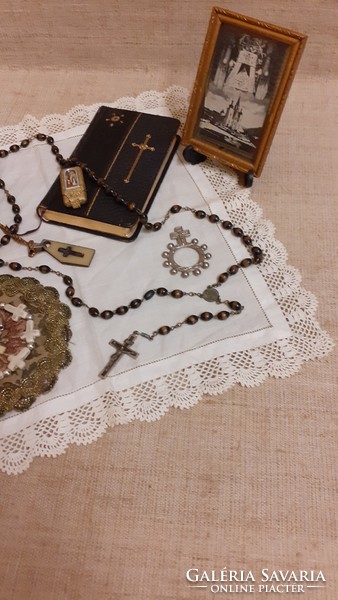Old German priest's bequest gold-edged prayer book from 1985 with the objects shown in the picture
