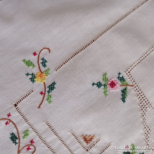 Antique, hand-embroidered cotton tablecloth, runner, 86 x 37 cm