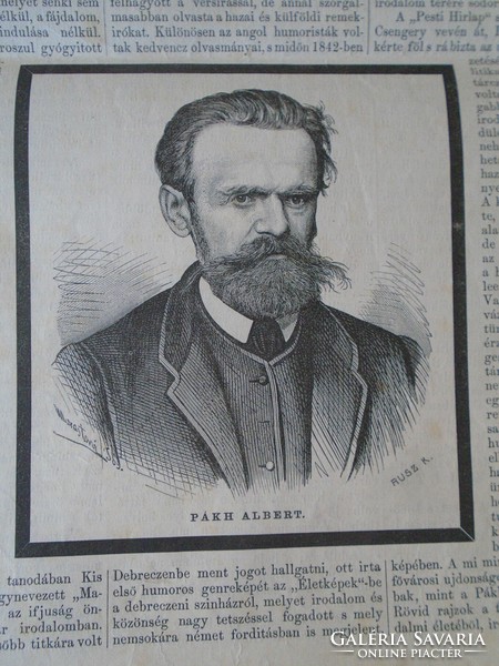 S0567 PÁKH ALBERT   -  fametszet és cikk -1867-es újság  címlapja