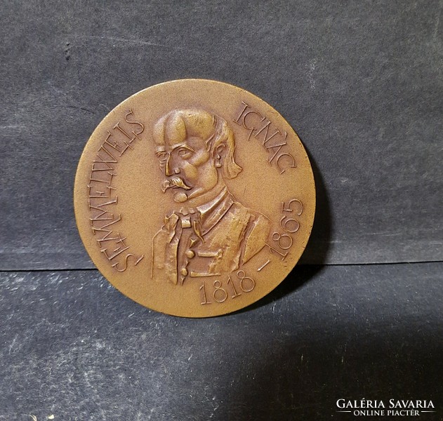 Kis Nagy András: Semmelweiss Ignác - eredeti jelzett bronzplakett, 6 cm, Állami Pénzverő Budapest
