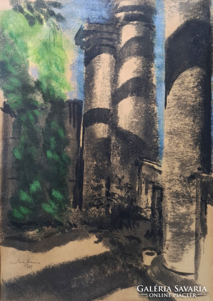 Makrisz zizi (1924-2014): colonnade (pastel, with frame)