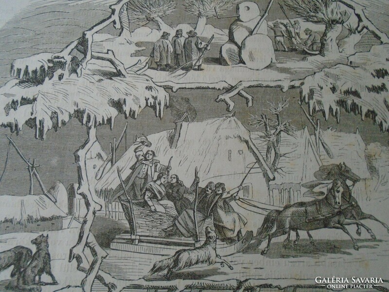 S0630 full-page woodcut and from an 1867 newspaper - winter world - pig torpor - carnival