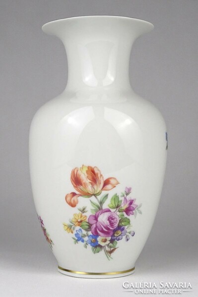 1M272 Jelzett virágdíszes aranyozott porcelán váza virágváza 18.5 cm