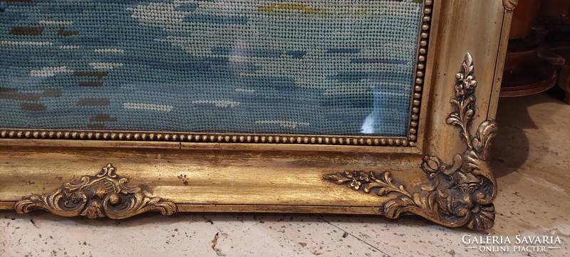 Glazed blondel picture frame with tapestry, frame 36x51 cm