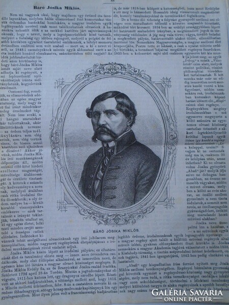 S0648 Báró Jósika Miklós - Báró Jósika Julianna  cikk és  fametszet egy 1861-es újságból