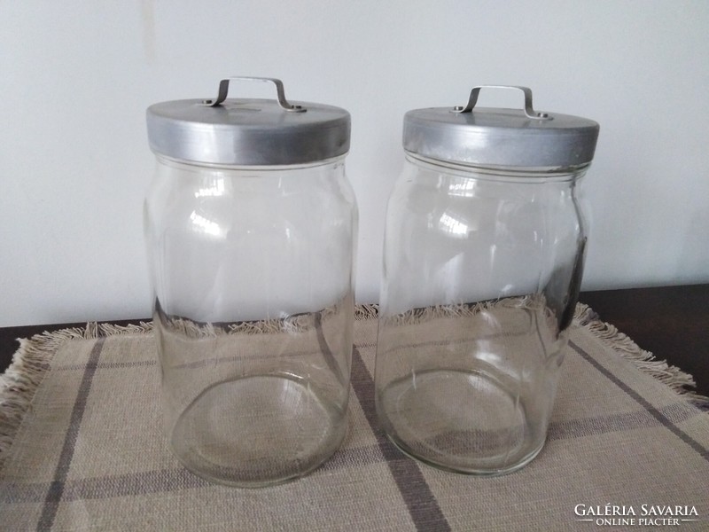Vintage - glass container with tin lid / 2 pcs