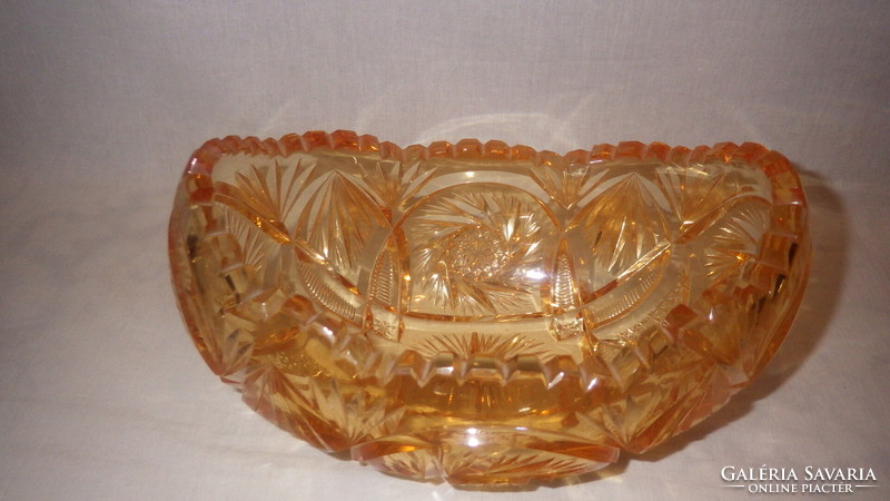 Beautiful boat-shaped peach-colored polished crystal ornament