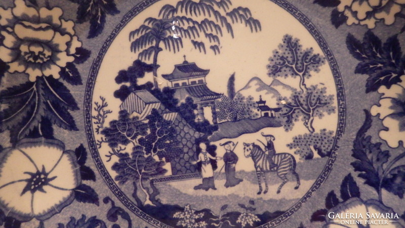 Antique blue and white marked porcelain oriental scene wall plate