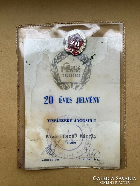 Ganz-mávag 20-year-old regular guard badge with a certificate of wearing