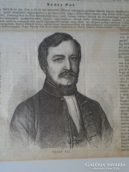 S0587 -pál náry chief clerk of pest county, alispán woodcut and article -front page of 1861 newspaper