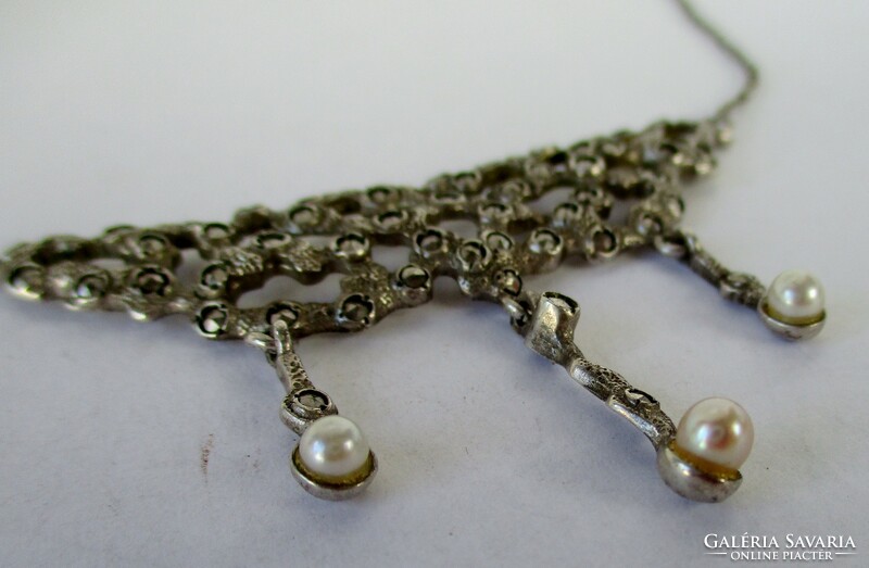 Beautiful antique filigree silver necklace with real pearls