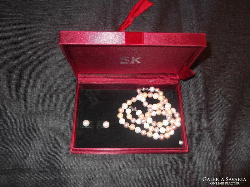 Sk jewelery real pearl set (chain, bracelet, pendant)