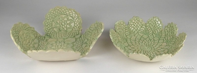 Pair of weaver kati ceramic bowls marked 1N968 with a lace pattern