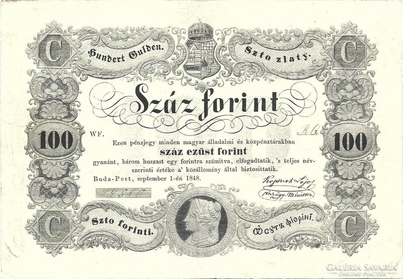100 forint 1848 Kossuth bankó eredeti állapotban. 3.