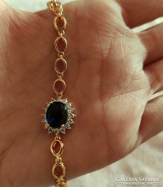 New anti-allergenic gold filled bracelet with transparent and dark blue zirconia stones